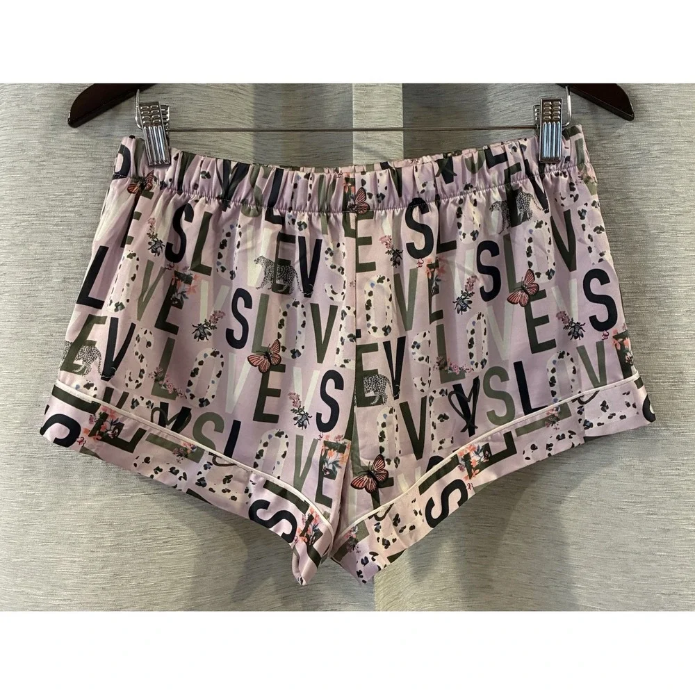 Victorias Secret Satin Pajama Set 2 Piece Love Logo Shorts Purple Lavender S